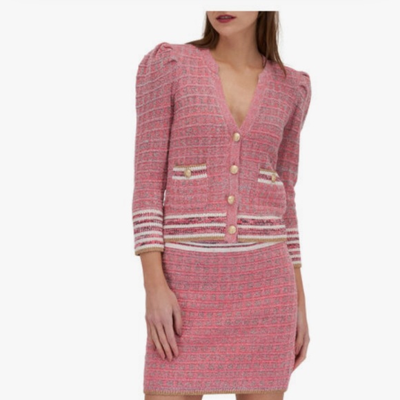 L'Agence Pink Jenni Puff Sleeve Fitted Cardigan Blazer NWOT - Picture 4 of 13